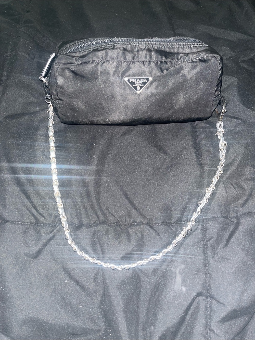 Prada Black Nylon Chain Strap Shoulder Pouch.